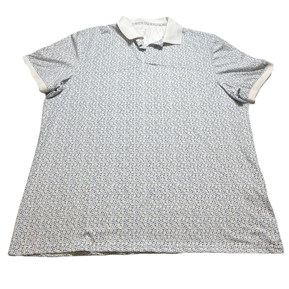 Vustra Men XL Blue White Pattern Polo Shirt Performance Golf Casual Short Sleeve
